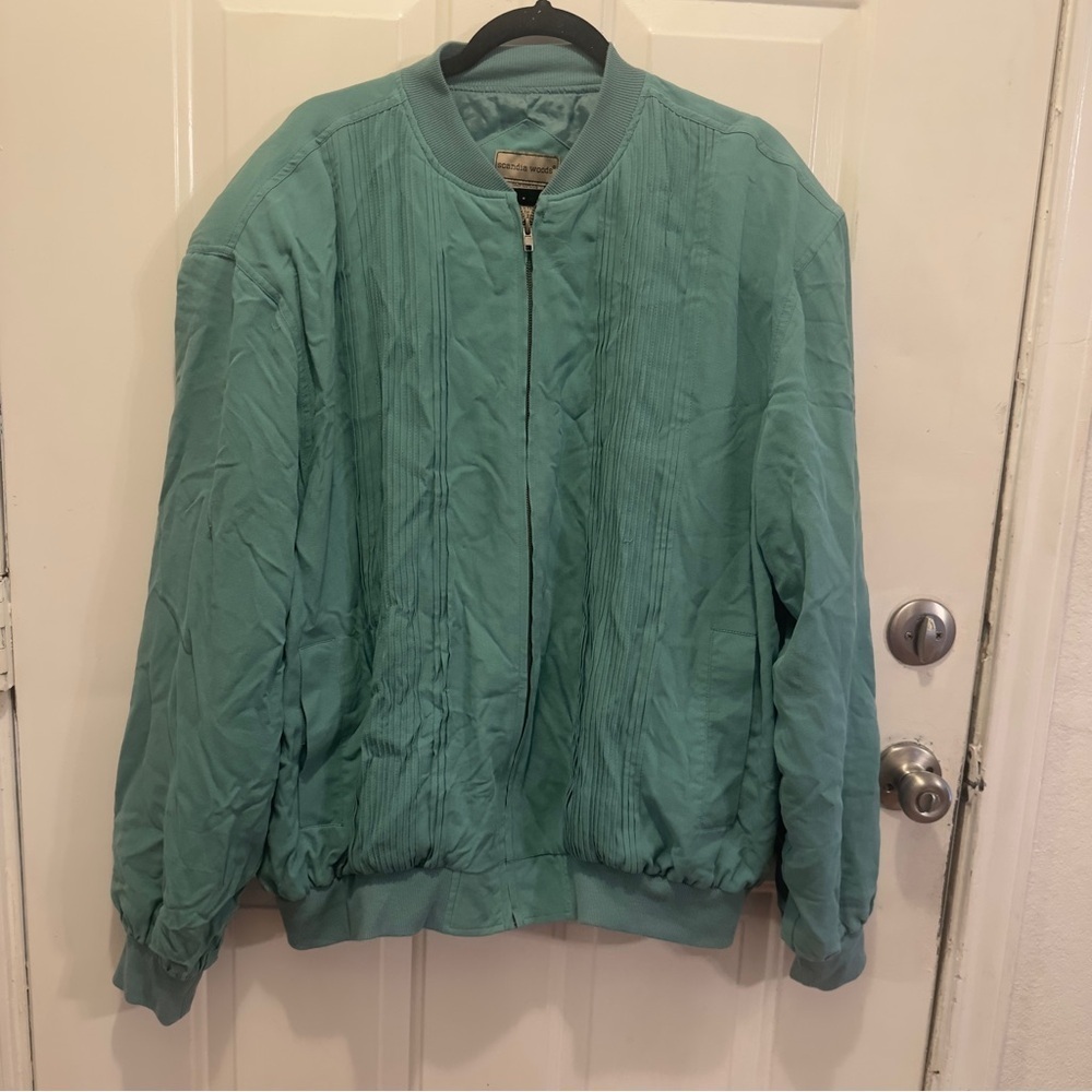Vintage Scandia Woods Teal 100% Silk Zip-Up Jacket